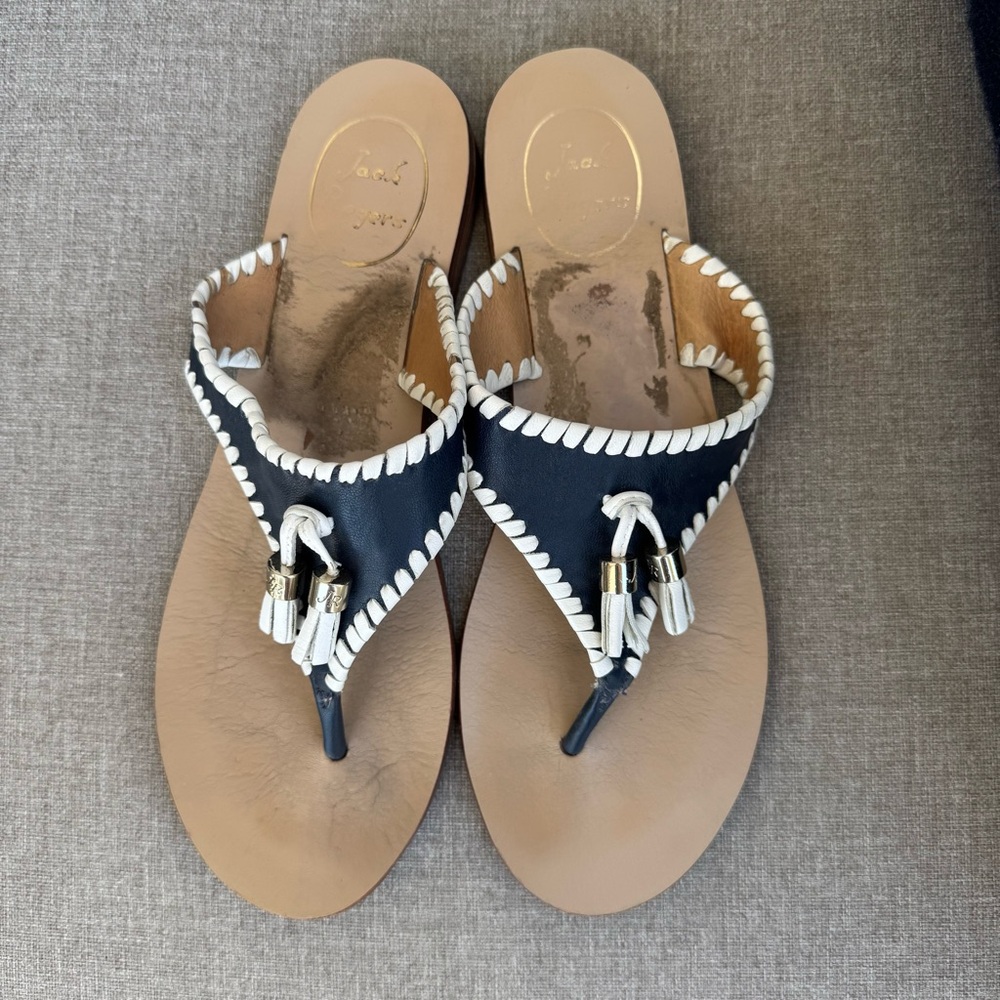 Jack Rogers Navy Blue & White Tassel Slip-on Flip Flop Sandals 7.5